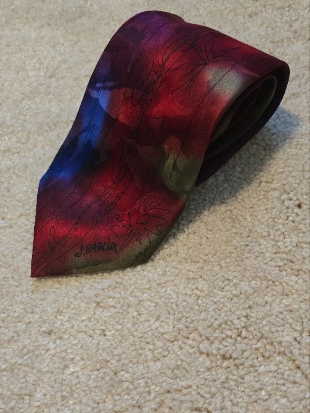 J. Garcia Silk Tie in Purple, Red, Green Limited Edition Banyan Trees # 440/1000